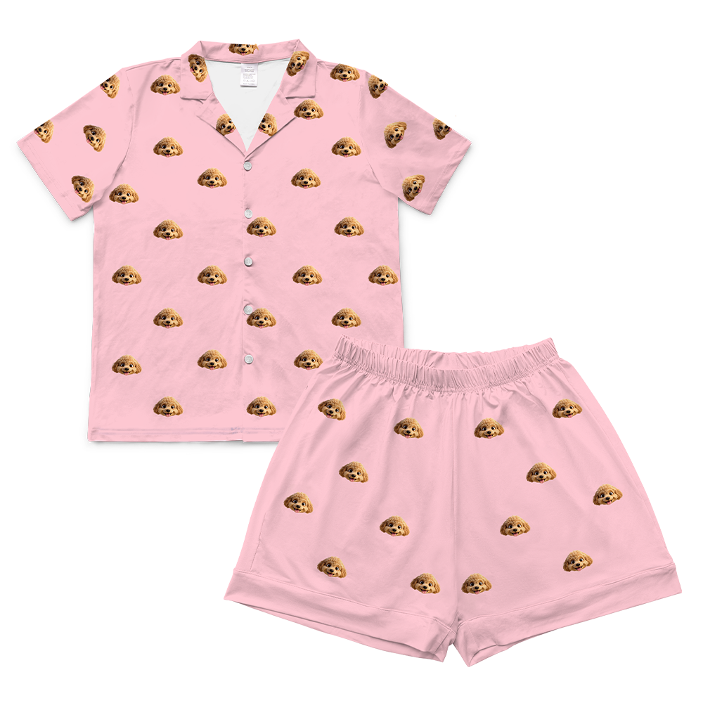 This is a cartoon pajama set which contains a short sleeve shirt with buttons and a short pajama[ShortSleevePajamaShirt&ShortsSet]