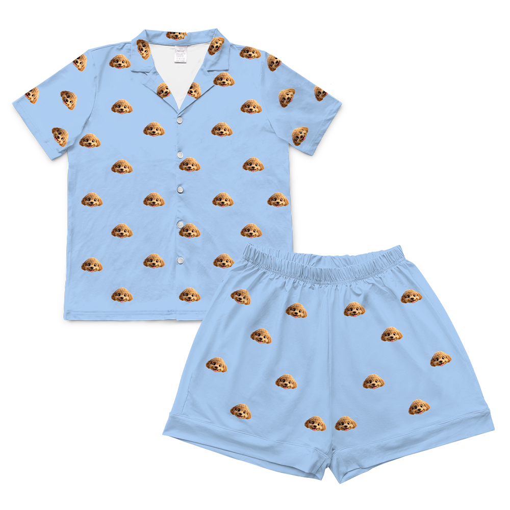 This is a cartoon pajama set which contains a short sleeve shirt with buttons and a short pajama[ShortSleevePajamaShirt&ShortsSet]