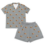 Children's pajama shirt and short set with cartoon dog pattern on a gray background[SlateGrayShortSleevePajamaShirt&ShortsSet]