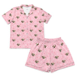 This is a pajama set which contains a short sleeve shirt with buttons and a short pajama[LightPinkPawsShortSleevePajamaShirt&ShortsSet($79.00)]