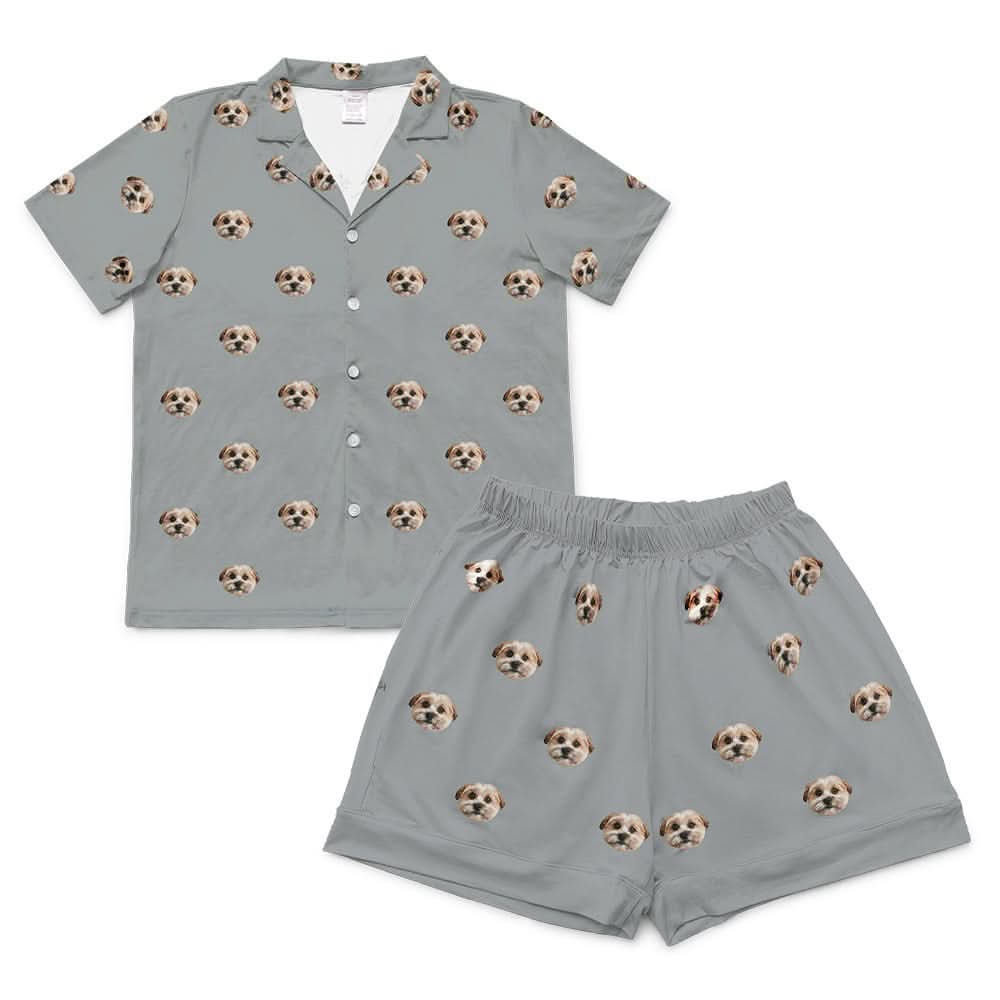 This is a pajama set which contains a short sleeve shirt with buttons and a short pajama[ShortSleevePajamaShirt&ShortsSet($79.00)]