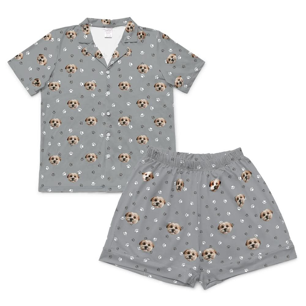 SlateGrayPawsShortSleevePajamaShirt&ShortsSet