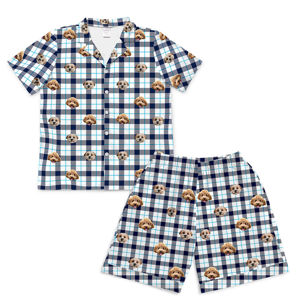BluePlaidPajamaSet(Shirt&amp;Shorts)7-InchInseamShorts2PetImages(+$4.00)