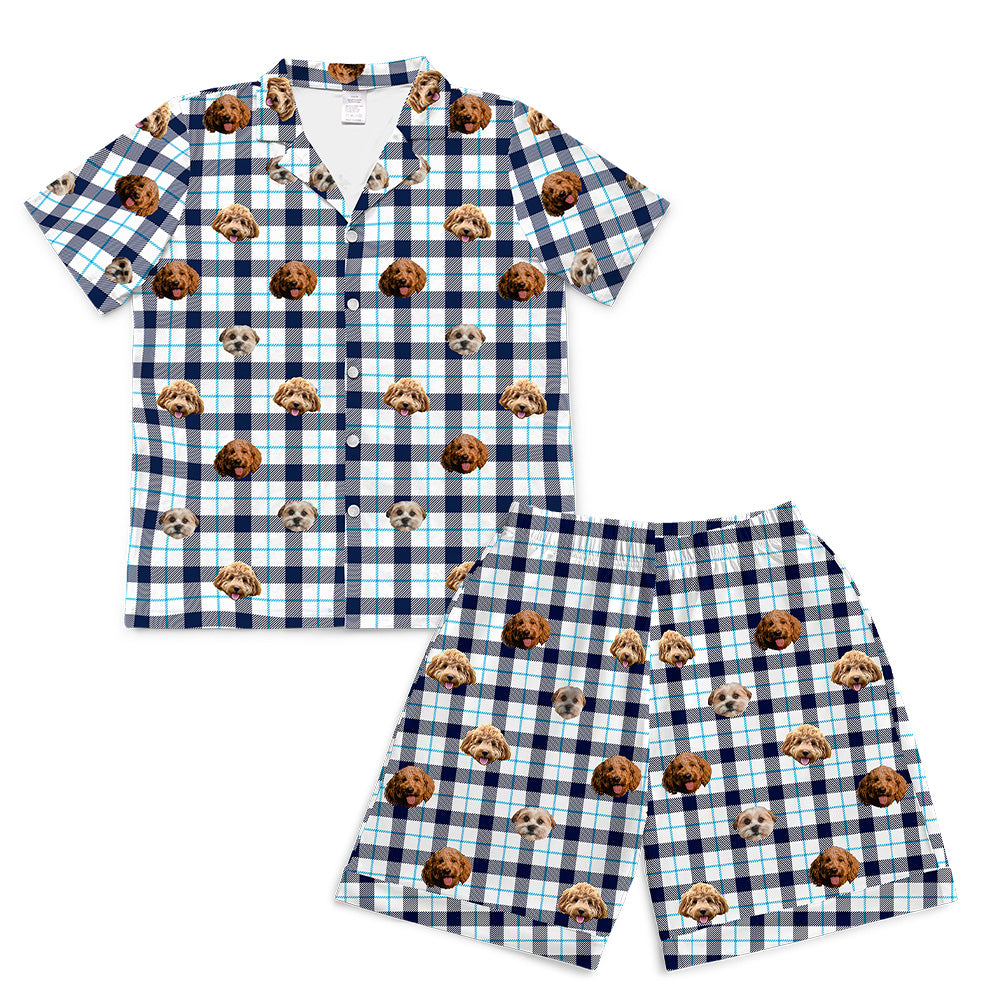 BluePlaidPajamaSet(Shirt&amp;Shorts)7-InchInseamShorts3PetImages(+$8.00)