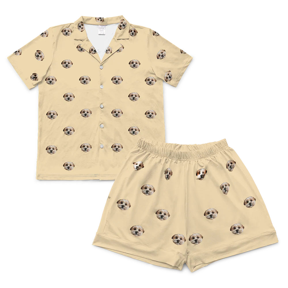 This is a pajama set which contains a short sleeve shirt with buttons and a short pajama[ShortSleevePajamaShirt&ShortsSet($79.00)]