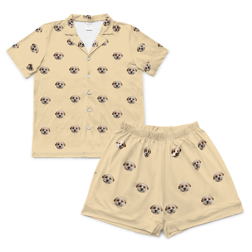 This is a pajama set which contains a short sleeve shirt with buttons and a short pajama[ButterYellowShortSleevePajamaShirt&ShortsSet($79.00)]