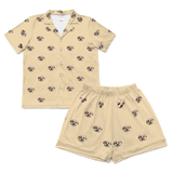 This is a pajama set which contains a short sleeve shirt with buttons and a short pajama[ButterYellowShortSleevePajamaShirt&ShortsSet]