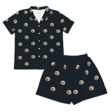 This is a pajama set which contains a short sleeve shirt with buttons and a short pajama[BlackShortSleevePajamaShirt&ShortsSet($79.00)]