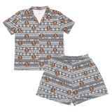 Gray Nordic fair isle pajamas with white stripes, crosses, and snowflakes[HolidaySweaterShortSleevePajamaShirt&ShortsSet]