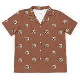 These are pajama shirt in a cocoa color with repeating pet faces on them[CocoaShortSleevePajamaShirt]