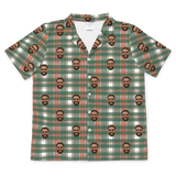 Teal button-up shirt with red berries, green stems, and white dot accents[FlannelShortSleevePajamaShirt]