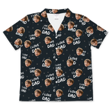 Black shirt with 'I Love Dad' text and multiple images of a child printed on it[ILoveDadShortSleevePajamaShirt]