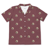 These are pajama shirt in a maroon color with repeating pet faces on them[MaroonShortSleevePajamaShirt($45.00)]