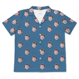Medium blue button-up shirt with spaced smiling young boy face prints[SolidBlueShortSleevePajamaShirt]