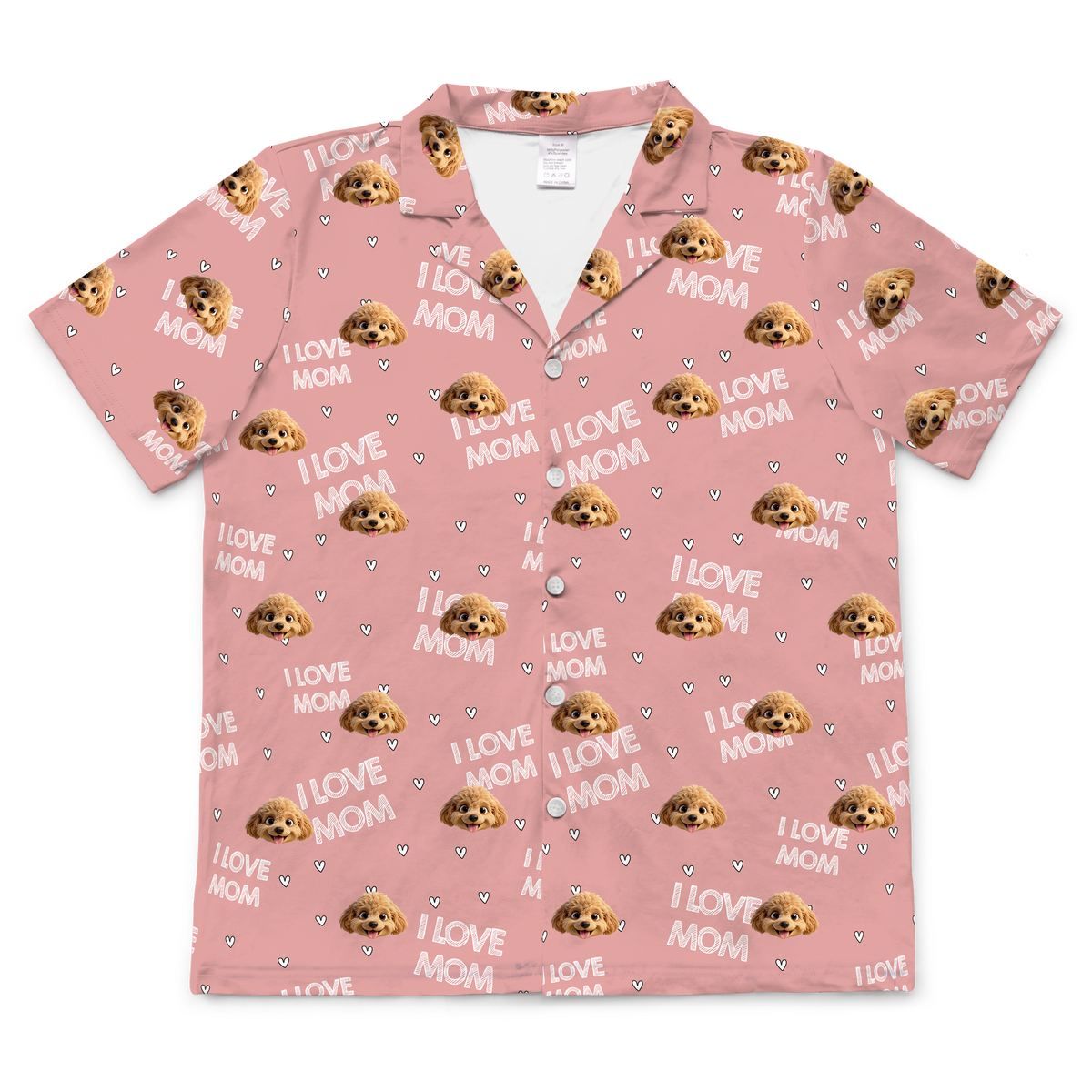 These are cartoon pajama shirt in a pink color with repeating pet faces on them[ShortSleevePajamaShirt]