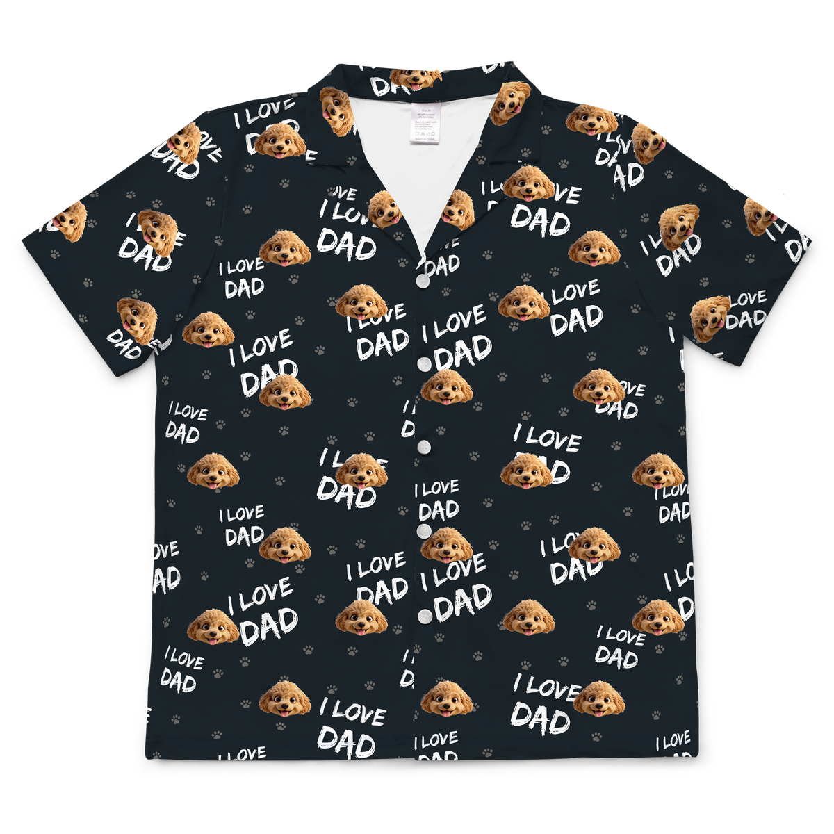Children's pajama short sleeve shirt with cartoon dog pattern on a black background[ILoveDadShortSleevePajamaShirt]