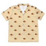 Children's pajama short sleeve shirt with cartoon dog pattern on a butter yellow background[ButterYellowShortSleevePajamaShirt]