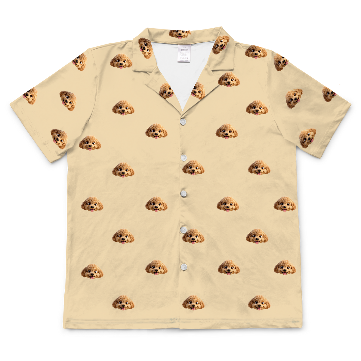 These are cartoon pajama shirt in a yellow color with repeating pet faces on them[ShortSleevePajamaShirt]