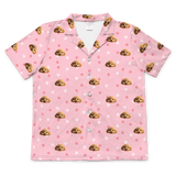 Children's pajama short sleeve shirt with cartoon dog pattern on a light pink paws background[LightPinkPawsShortSleevePajamaShirt]