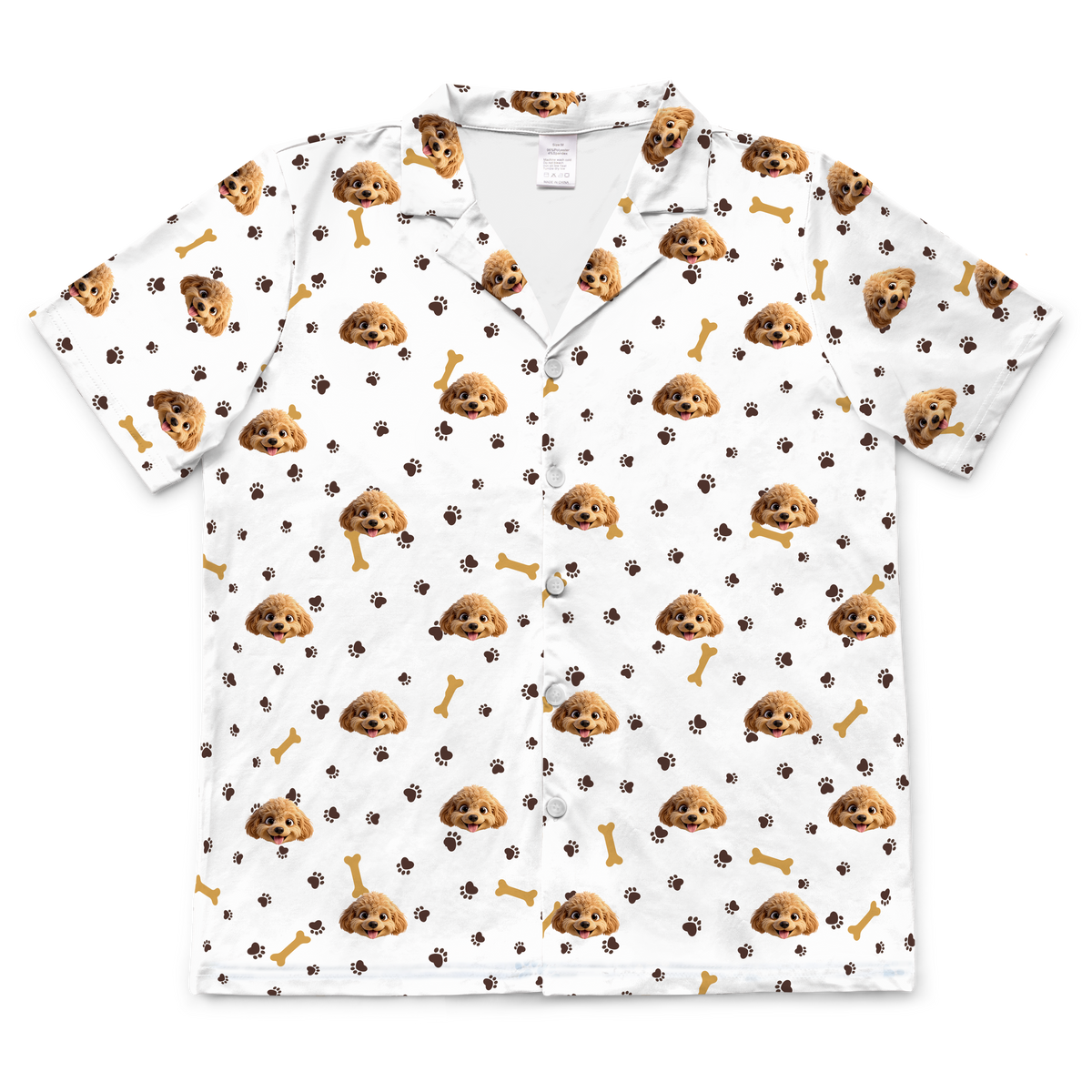These are cartoon pajama shirt in a white color with repeating pet faces on them[ShortSleevePajamaShirt]
