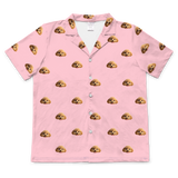 These are cartoon pajama shirt in a pink color with repeating pet faces on them[ShortSleevePajamaShirt]