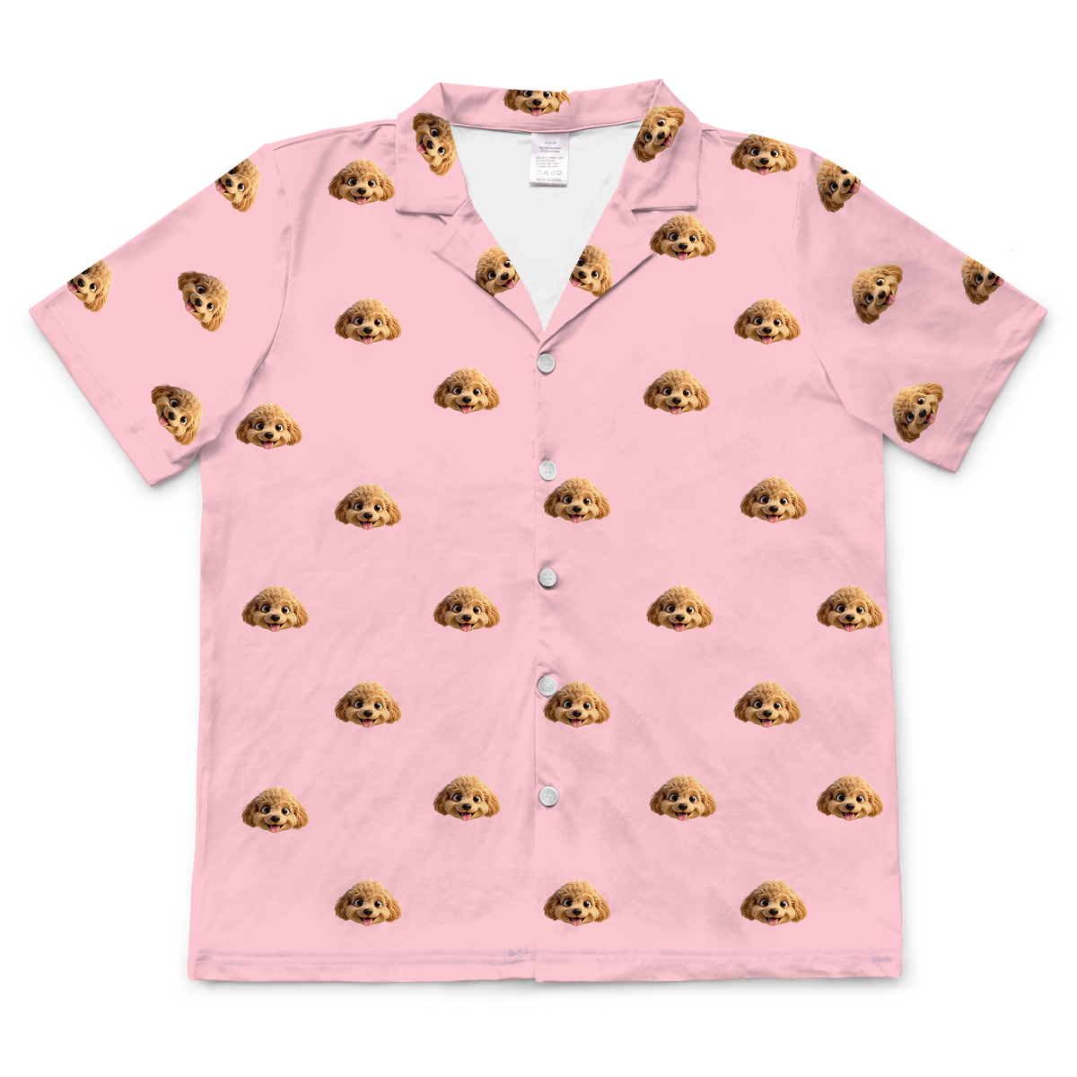 These are cartoon pajama shirt in a pink color with repeating pet faces on them[ShortSleevePajamaShirt]