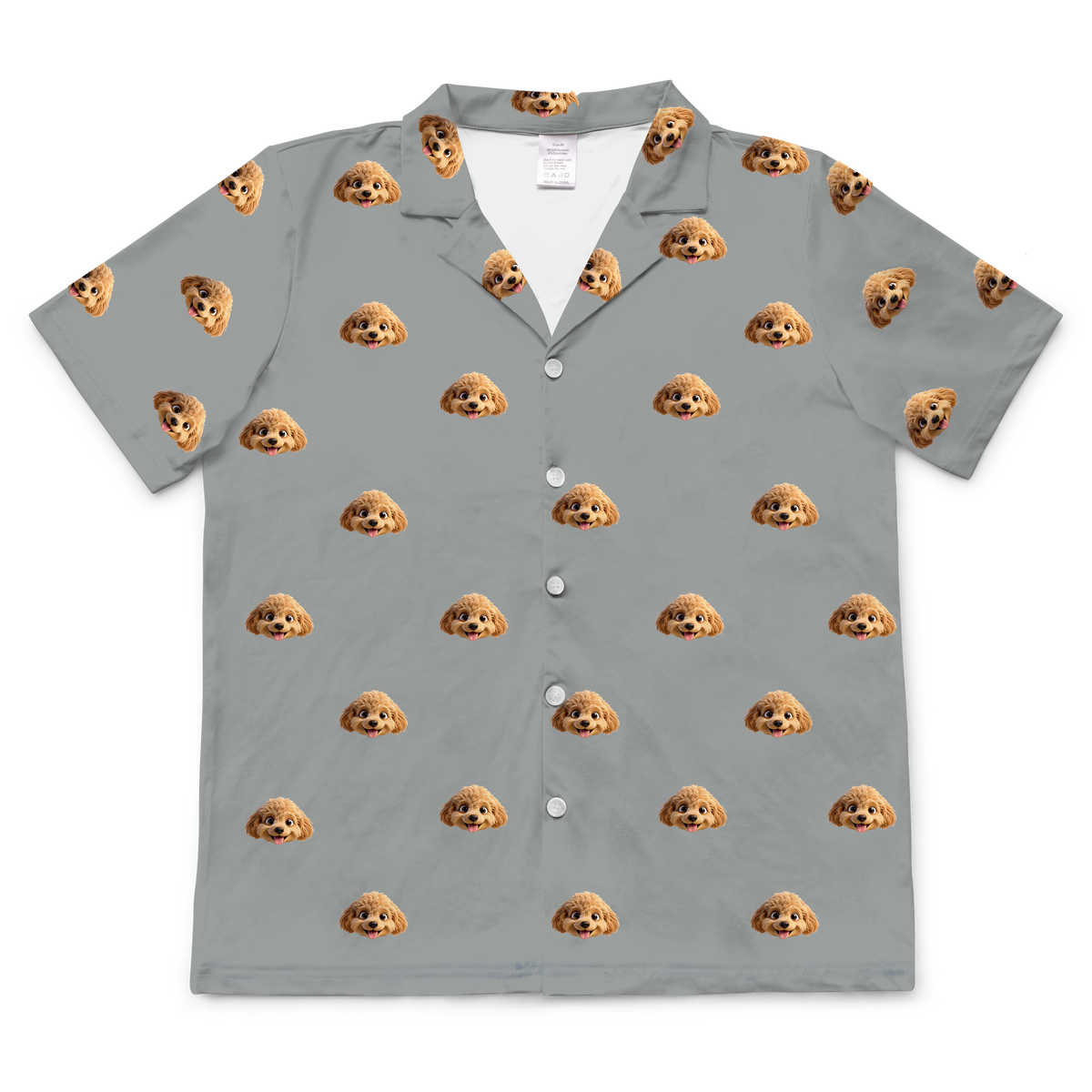 These are cartoon pajama shirt in a gray color with repeating pet faces on them[ShortSleevePajamaShirt]