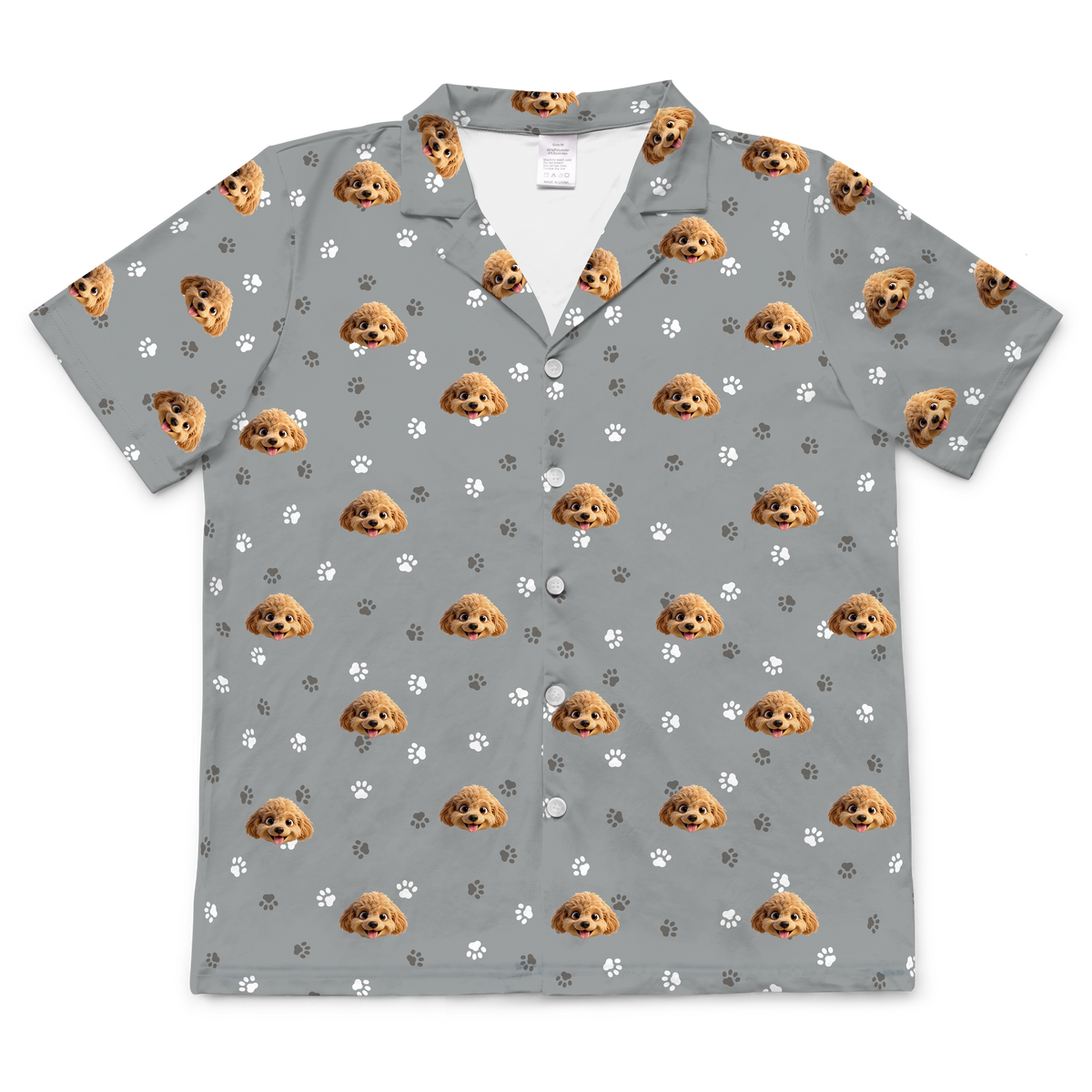 Children's pajama short sleeve shirt with cartoon dog pattern on a gray paws background[SlateGrayPawsShortSleevePajamaShirt]