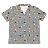 These are cartoon pajama shirt in a gray color with repeating pet faces on them[ShortSleevePajamaShirt]