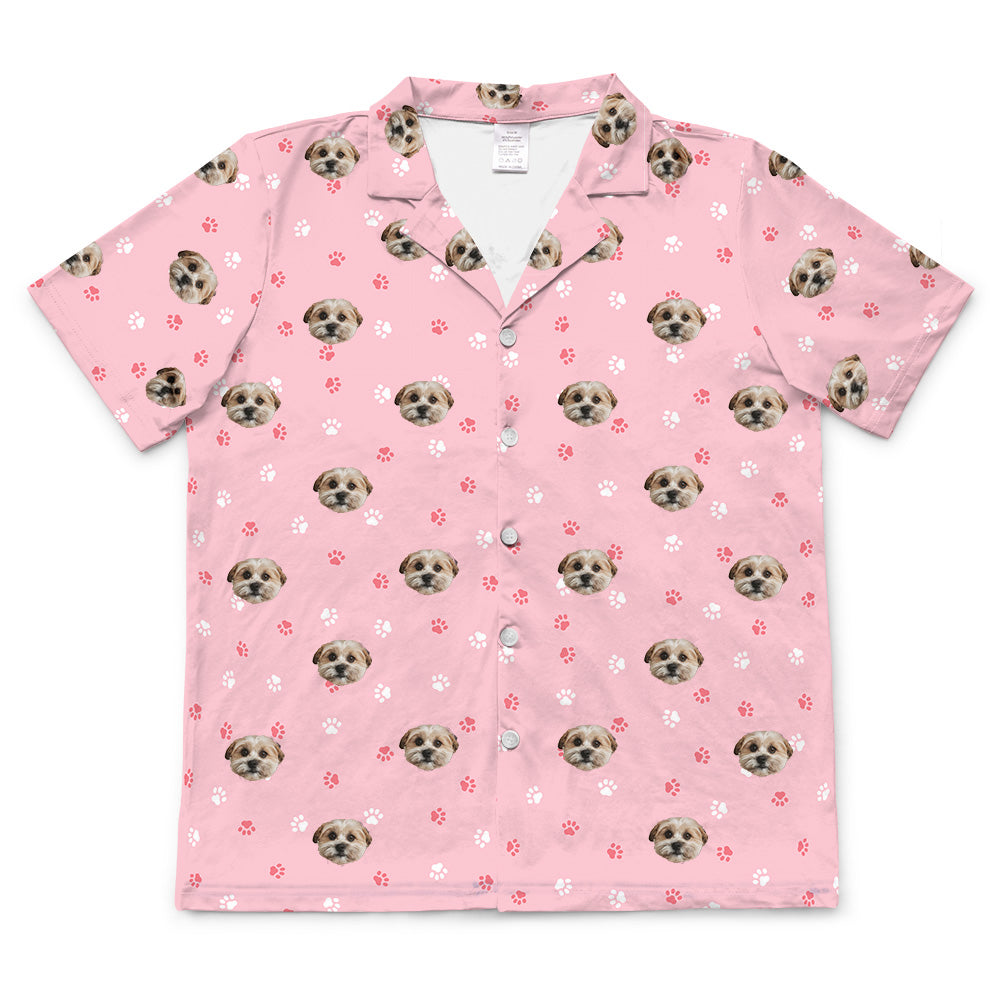 LightPinkPawsShortSleevePajamaShirtOnly1PetImage