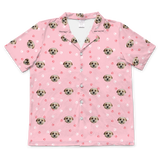 These are pajama shirt in a pink color with repeating pet faces on them[LightPinkPawsShortSleevePajamaShirt($45.00)]