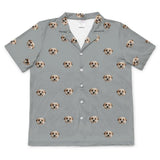 These are pajama shirt in a gray color with repeating pet faces on them[SlateGrayShortSleevePajamaShirt]