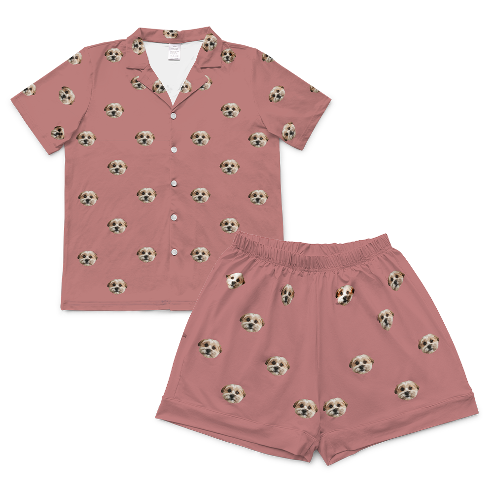 This is a pajama set which contains a short sleeve shirt with buttons and a short pajama[DustyRoseShortSleevePajamaShirt&ShortsSet($79.00)]