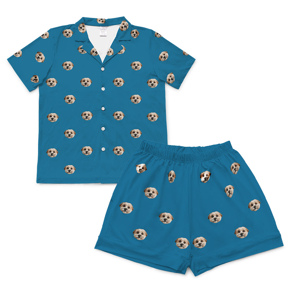 SolidBlueShortSleevePajamaShirt&ShortsSet