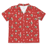 These are pajama shirt in a red color with repeating pet faces on them[BemineShortSleevePajamaShirt($45.00)]