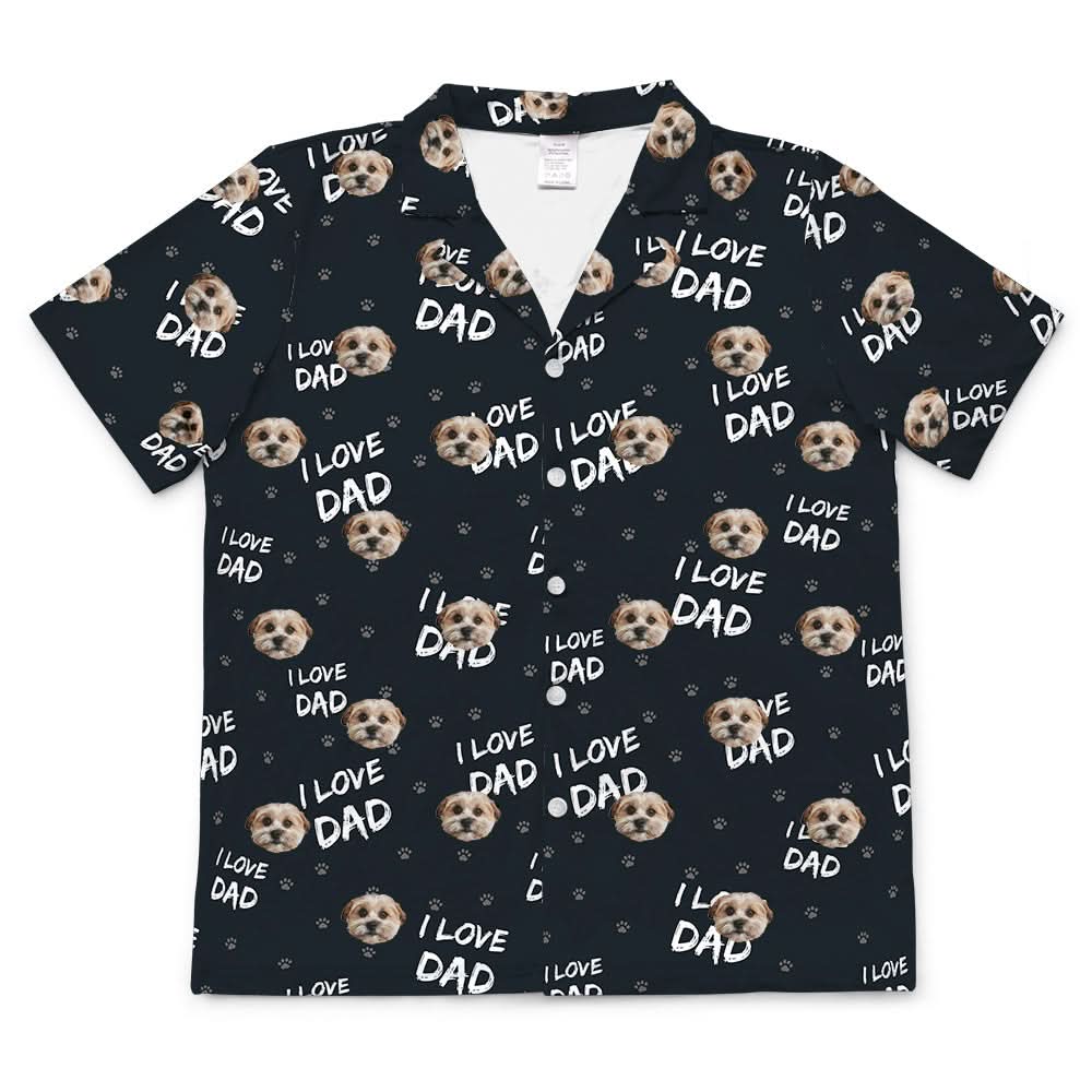 These are pajama shirt in a I Love Dad print with repeating pet faces on them[ILoveDadShortSleevePajamaShirt]