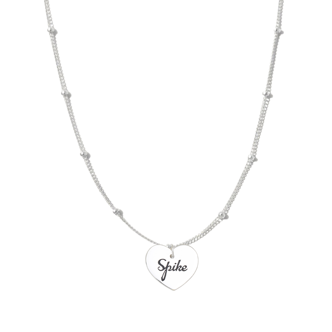 SilverSatelliteEngravedScriptHeartCharm