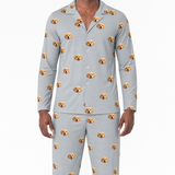 Gray pajama set with dog pattern on a white background