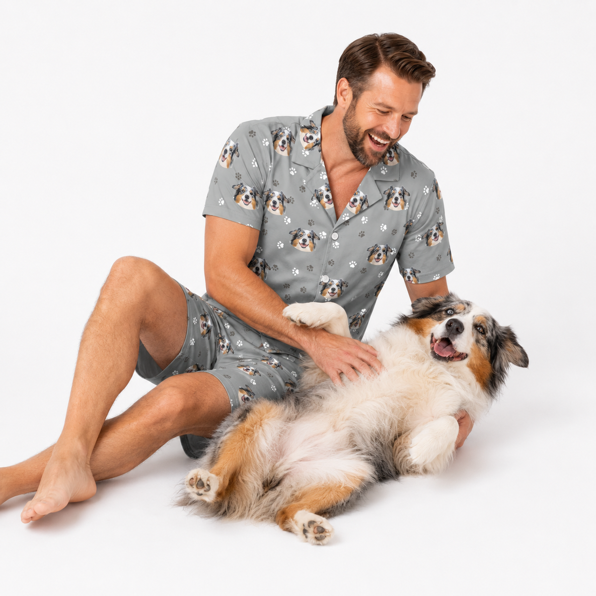 Adult Custom Pet Face Pajamas - Slate Gray Paws