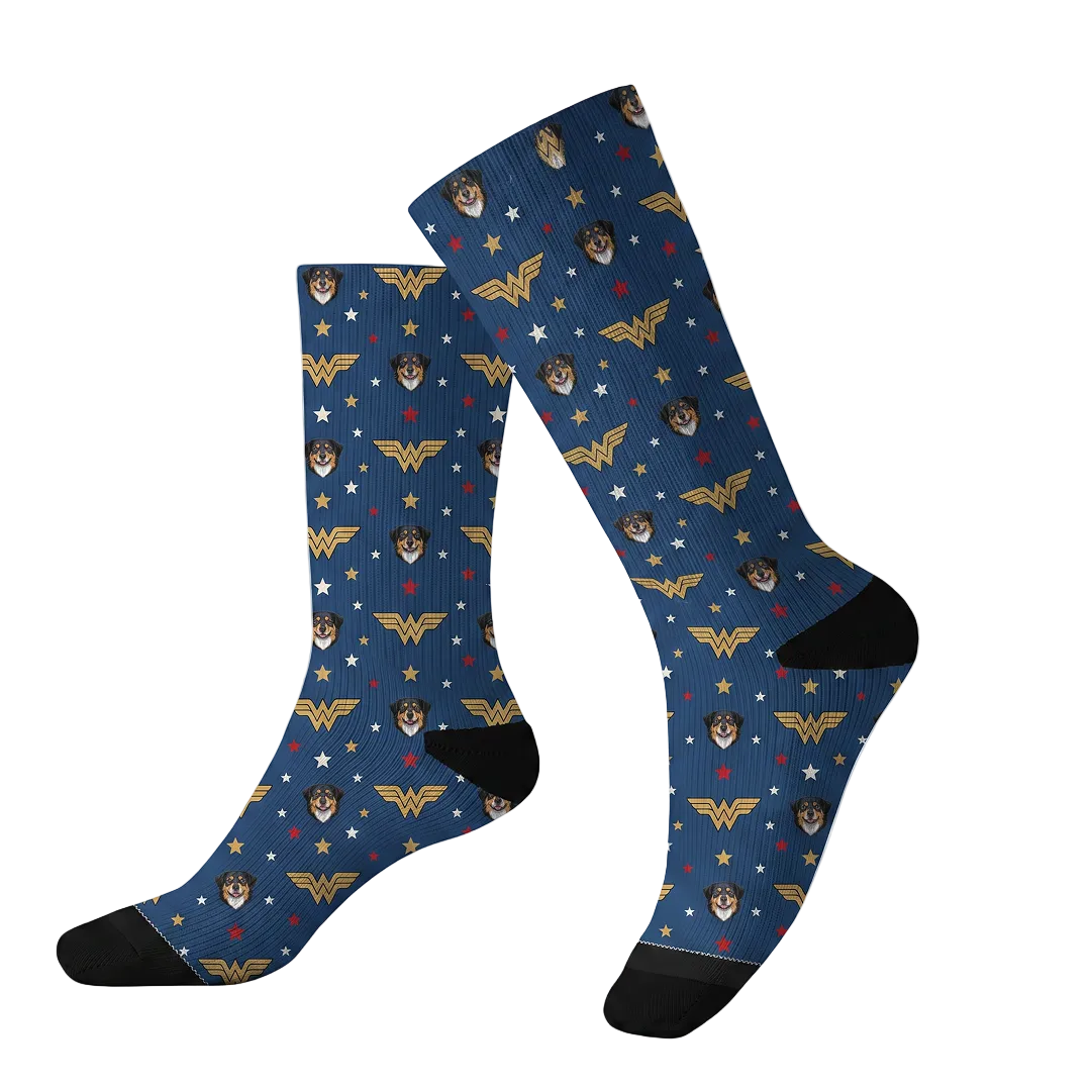 Wonder Woman Socks with Your Pet's Face
