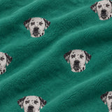 Close-up of the Solid Green print showing custom pet faces repeated across an emerald green fabric