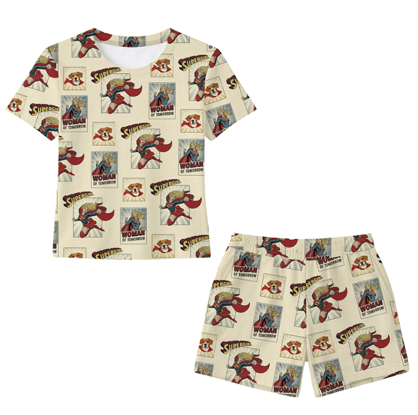 Supergirl-themed t-shirt and shorts set on a white background[SupergirlComicBook]