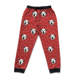 These are sweatpants in a Red Paws print with repeating pet faces on them[RedPawsSweatpants]