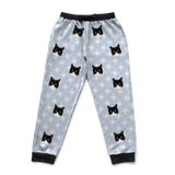 These are sweatpants in a Snowy Gingham print with repeating pet faces on them[SnowyGinghamSweatpants]