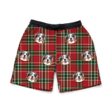 These are sweatshorts in a Christmas Plaid print with repeating pet faces on them[ChristmasPlaidSweatshorts]