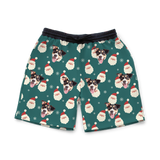 These are sweatshorts in a Santa print with repeating pet faces on them[SantaSweatshorts]