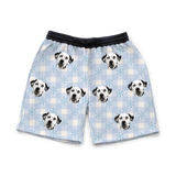 These are sweatshorts in a Snowy Gingham print with repeating pet faces on them[SnowyGinghamSweatshorts]