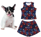Supergirl-themed tank top and shorts set on a white background