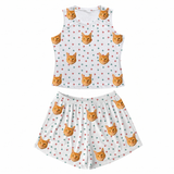 This is a Christmas Paws print pajama set with a tank top and high-waisted pajama shorts covered in repeating pet faces[ChristmasPawsTankTopPajamaSet]