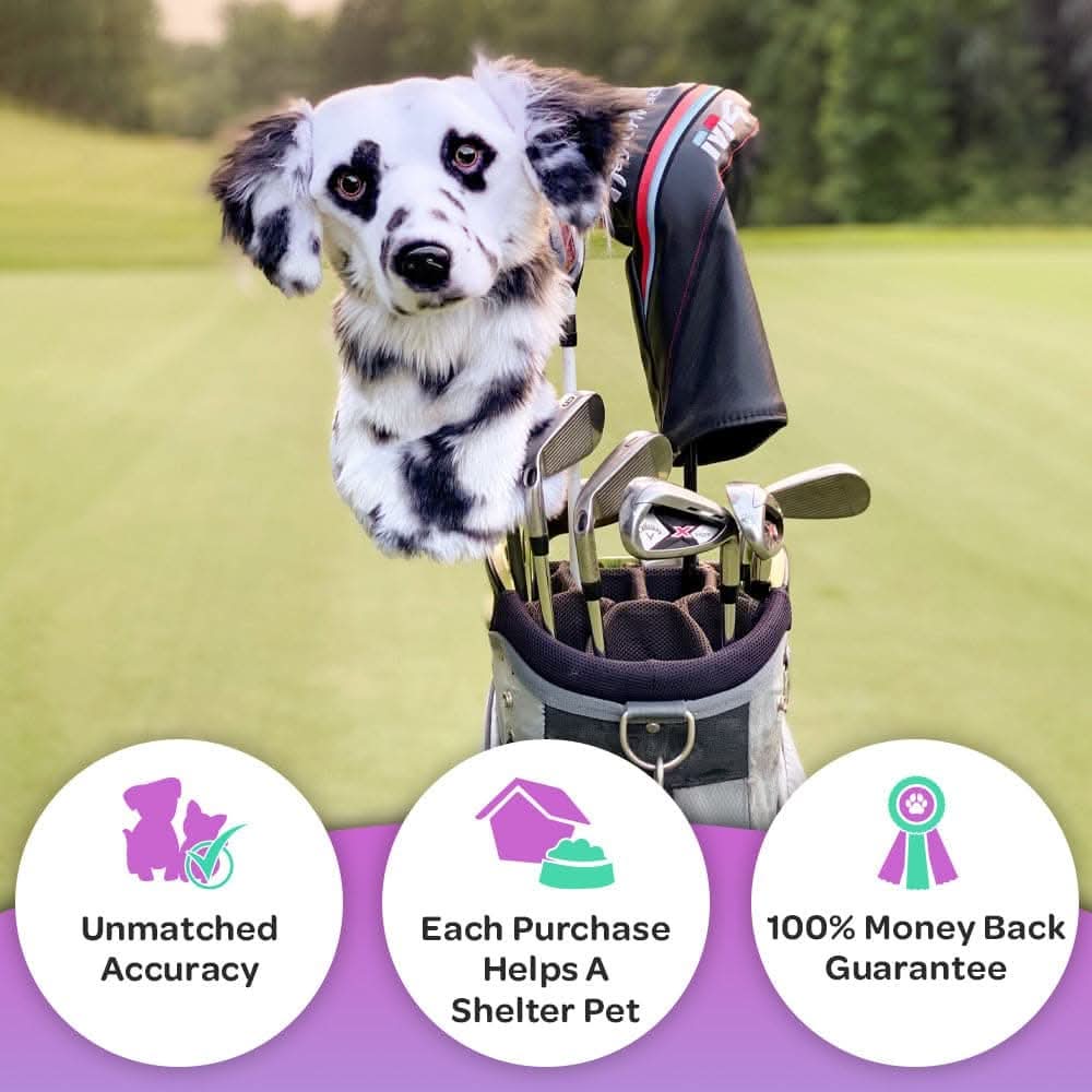 Dog headcover supports shelters. Unmatched accuracy, money-back guarantee.